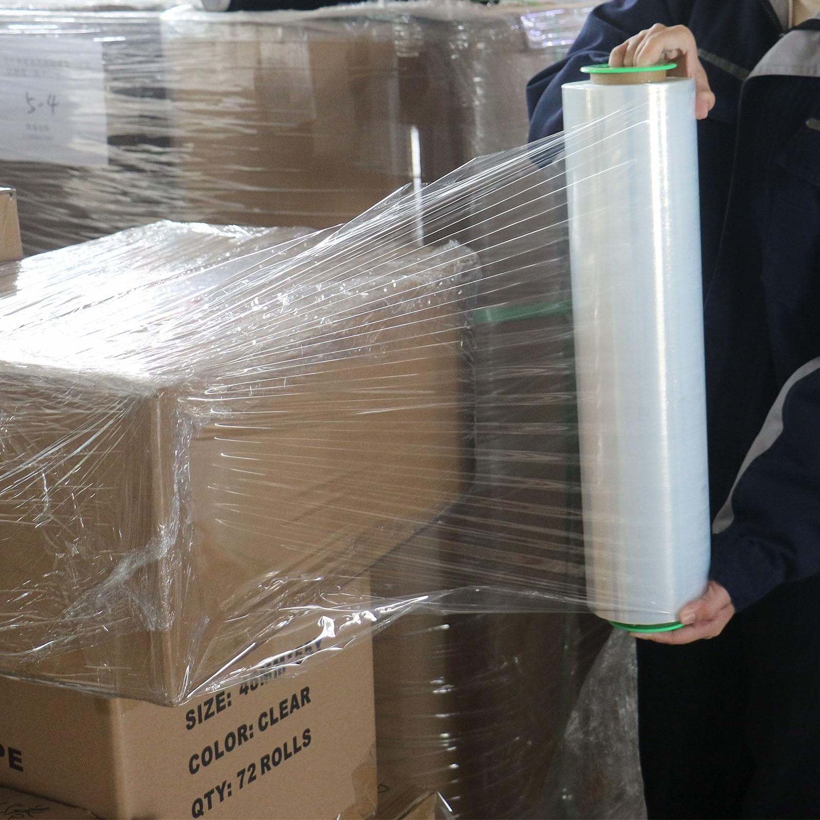BOMEI PACK 4 Pack Industrial Clear Pallet Stretch Wrap Cling Film 20mic x 400mm x 260m con maniglia di plastica Rolling.Durable Self-Adhering Packing, Packaging, Heavy Duty Shrink Film