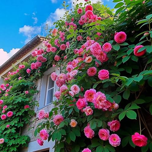 Más de 300 semillas de rosas trepadoras rosas para plantar al aire libre, semillas de vid ornamentales, increíbles flores trepadoras, crecimiento de