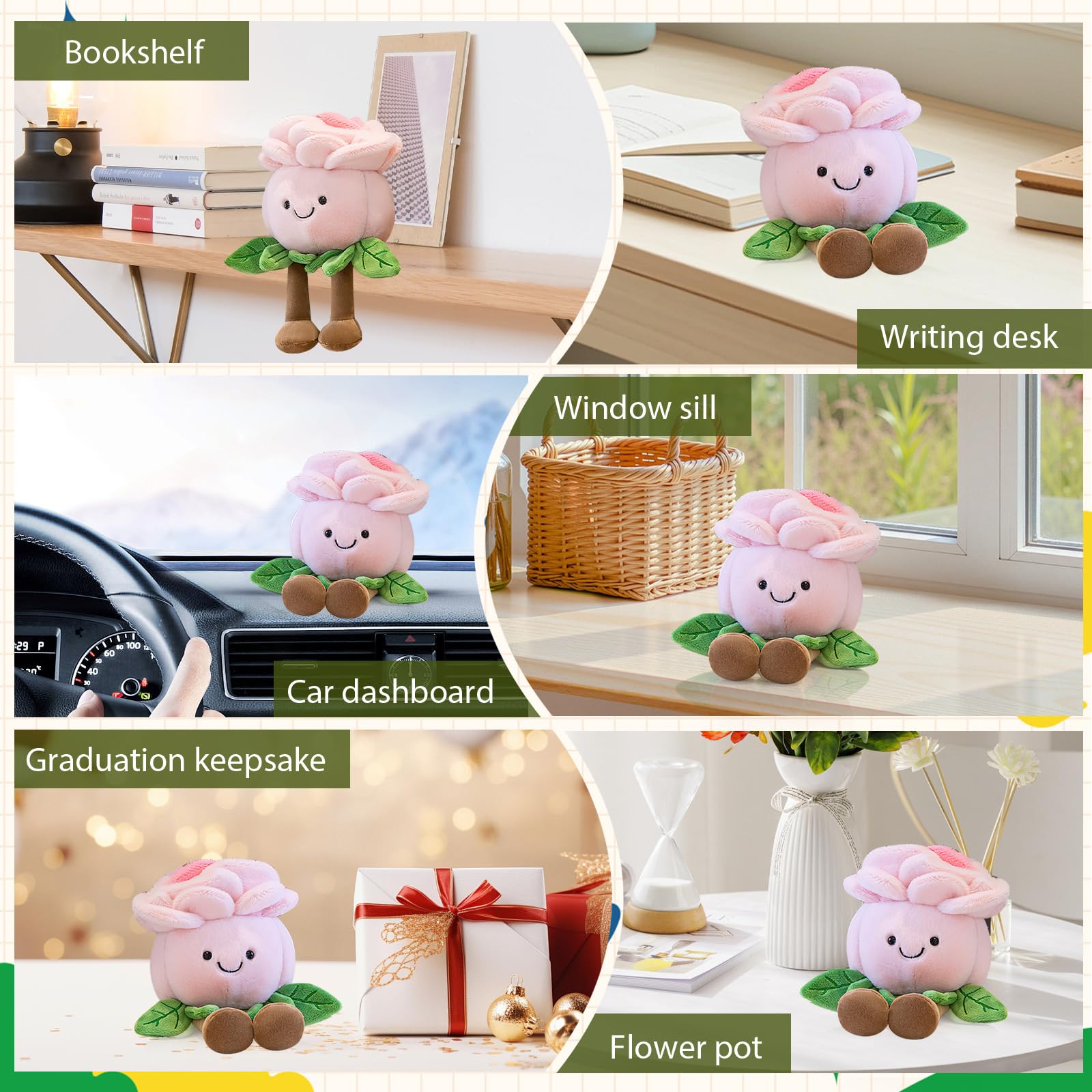 XIMEY Plantas de Peluche, Peluche Planta, Suculenta Artificial, Decoración de Maceta, Muñeca de Juguete para Niños y Bebés, Suave y Lavable, Regalo de Cumpleaños 20 cm (Rosas) — view 6