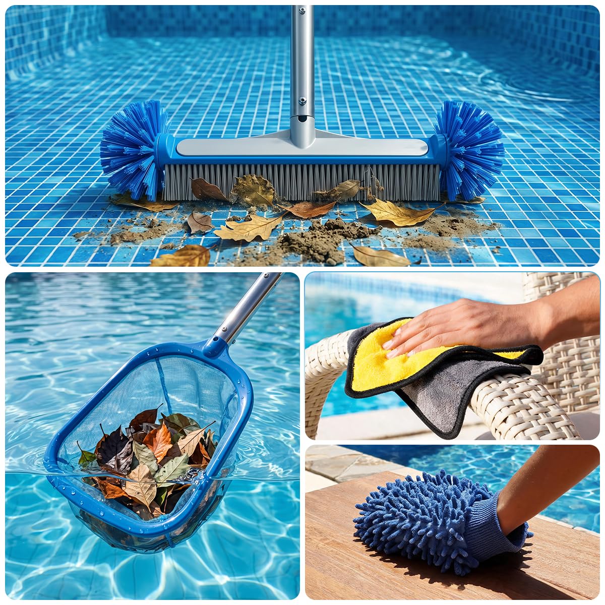Kit per la pulizia della piscina, testa della spazzola da 42,9 cm e asta telescopica in alluminio da 224,8 cm con rete a rete fine, per piscine fuori terra e vasche idromassaggio