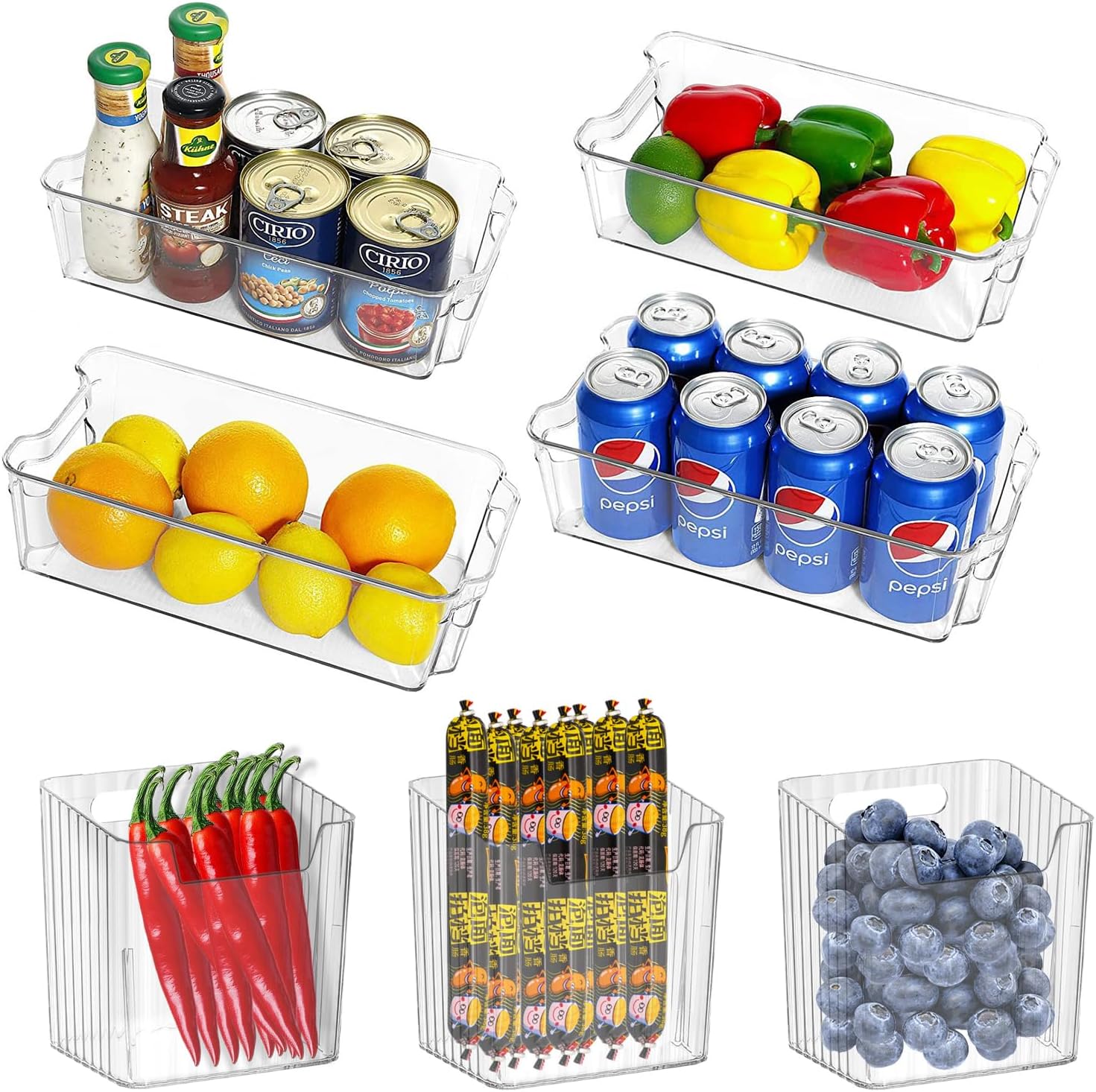 Set Of 7 Refrigerator Organizer Bins, Fridge Organizer Bins for Kitchen, Pantry, Cabinet, Freezer, Fridge Organizers and Storage Containers, Clear Plastic Food Organizing Bins
