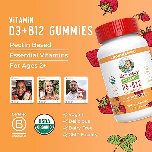 Miniatura 8 de Gomitas de vitamina D3  vitamina B12  Suministro de 2 meses  USDA orgánico  Suplemento de vitamina D y B12 para adultos y niños a partir de 2 años