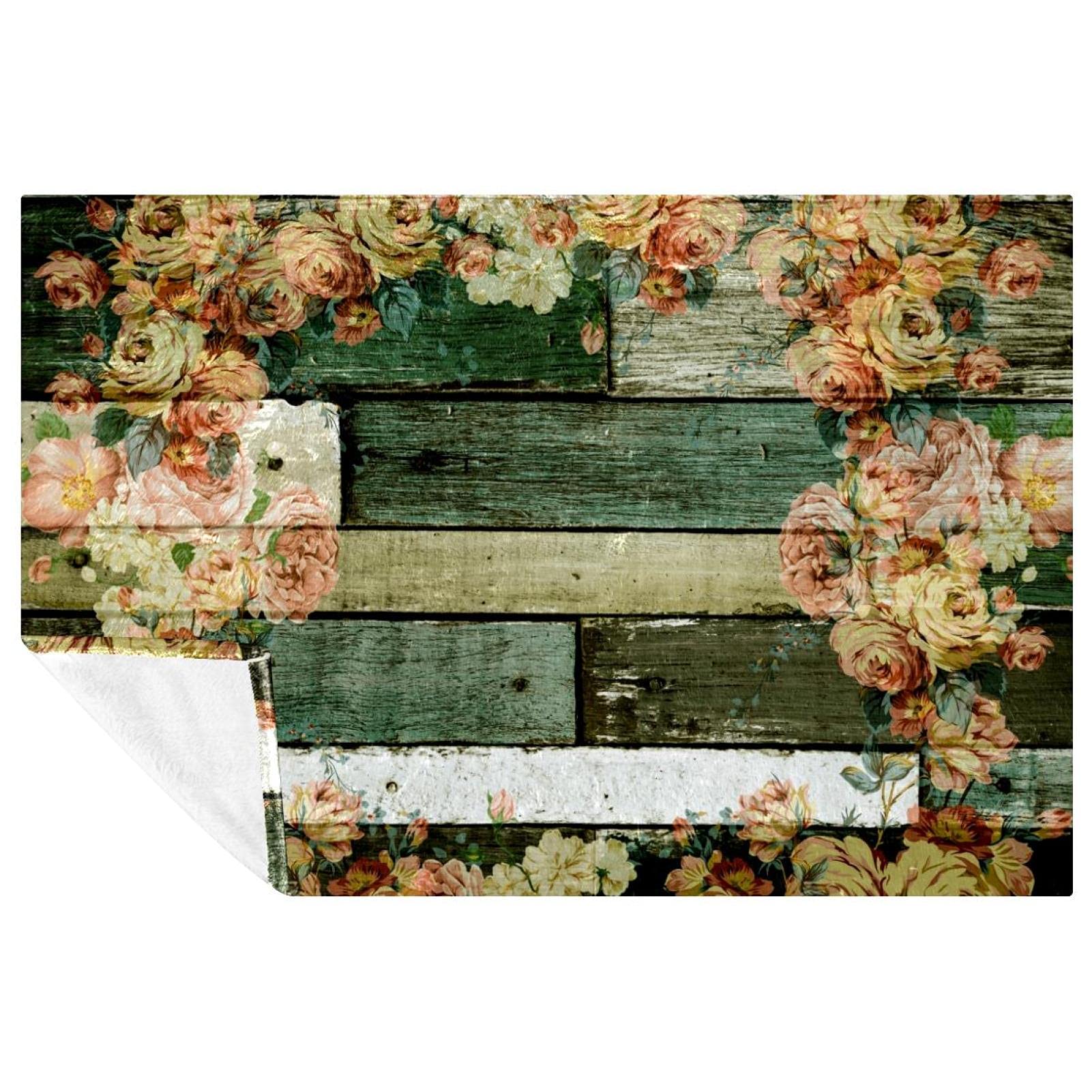 Couverture imprimé floral vintage en bois rose doux plaid de lit et canapé 150x100 cm