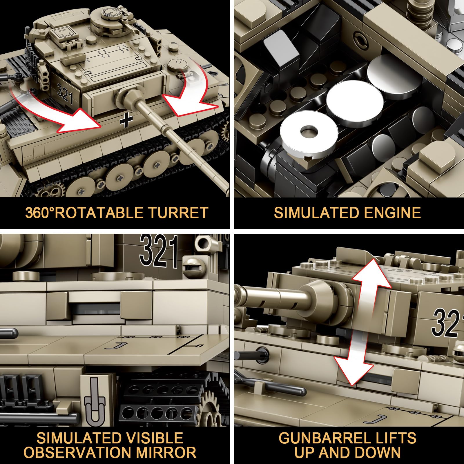 Reobrix Kit de Construcción de Tanque Tigre I, World of Tanks Modèle 77031 | Maqueta de Tanque Tigre I, Modelo de Vehículo Militar 1:28, Kit de Modelismo de Tigre I, Regalo Modelo de Tanque, 1138 Piezas