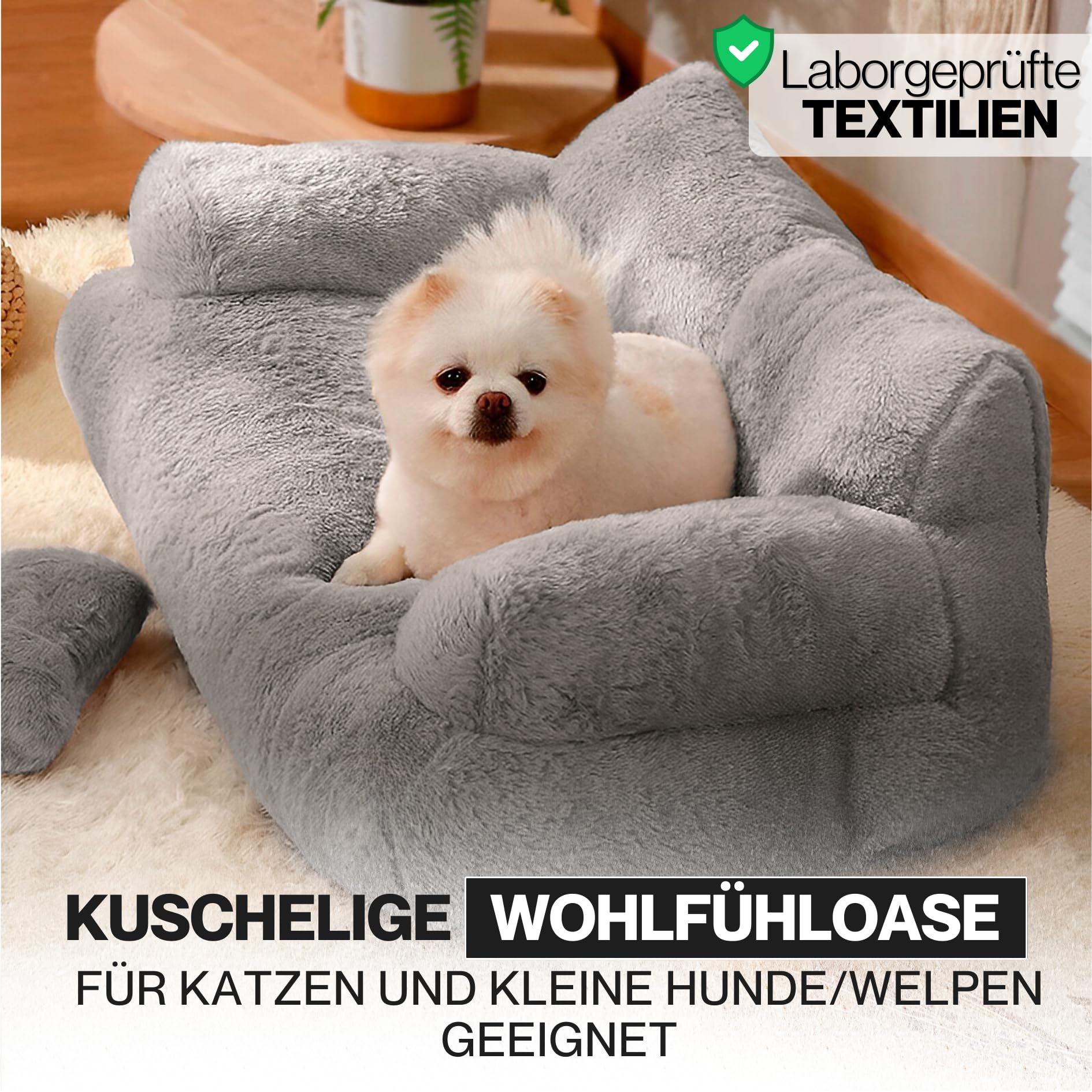 Katzensofa Simba Katzen Hundesofa in Grau | Inklusive Mini-Kissen | 70x48cm | Katzenbett Hundebett kleine Hunde | Flauschig ausreichend gefüttert | Bezug abnehmbar