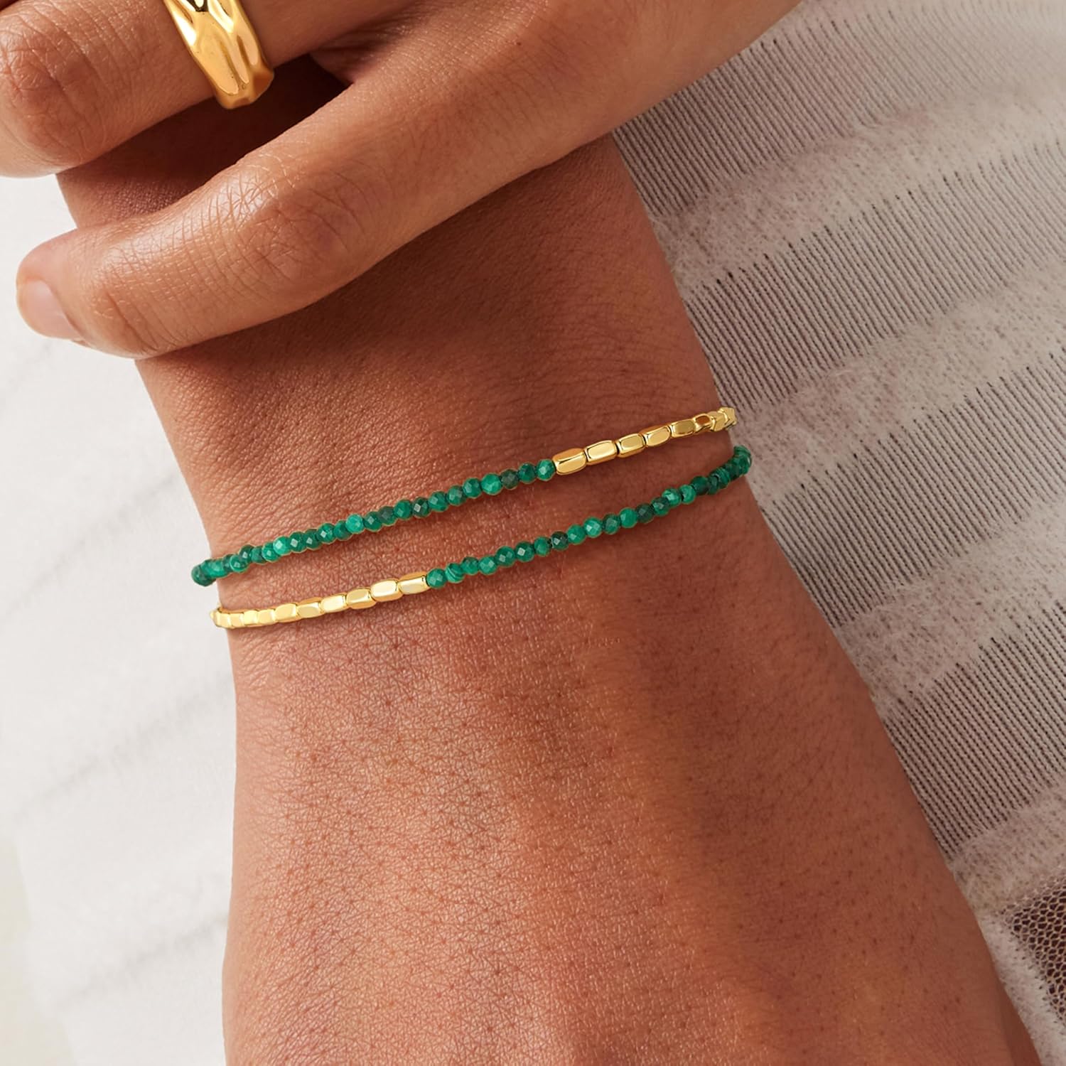 Fettero Charm Bracelet for Women Trendy - Dainty Gold Bracelet Stack Cute Beads Bracelet 14K Gold Plated Layered Boho Bracelets Jewelry - Image 3