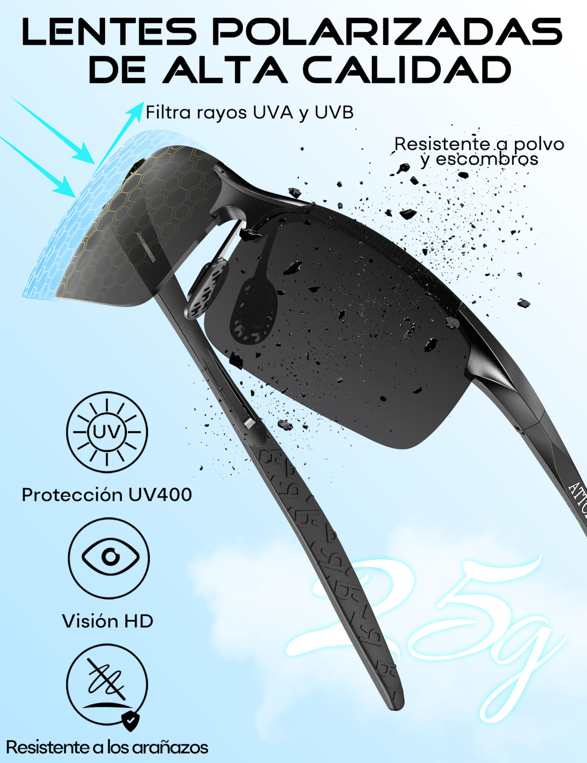 ATTCL Gafas de Sol Hombre Polarizadas: Protección UV400 25g Ligero Bastidor AL-MG Lentes Espejadas Deportes Pesca Conducir