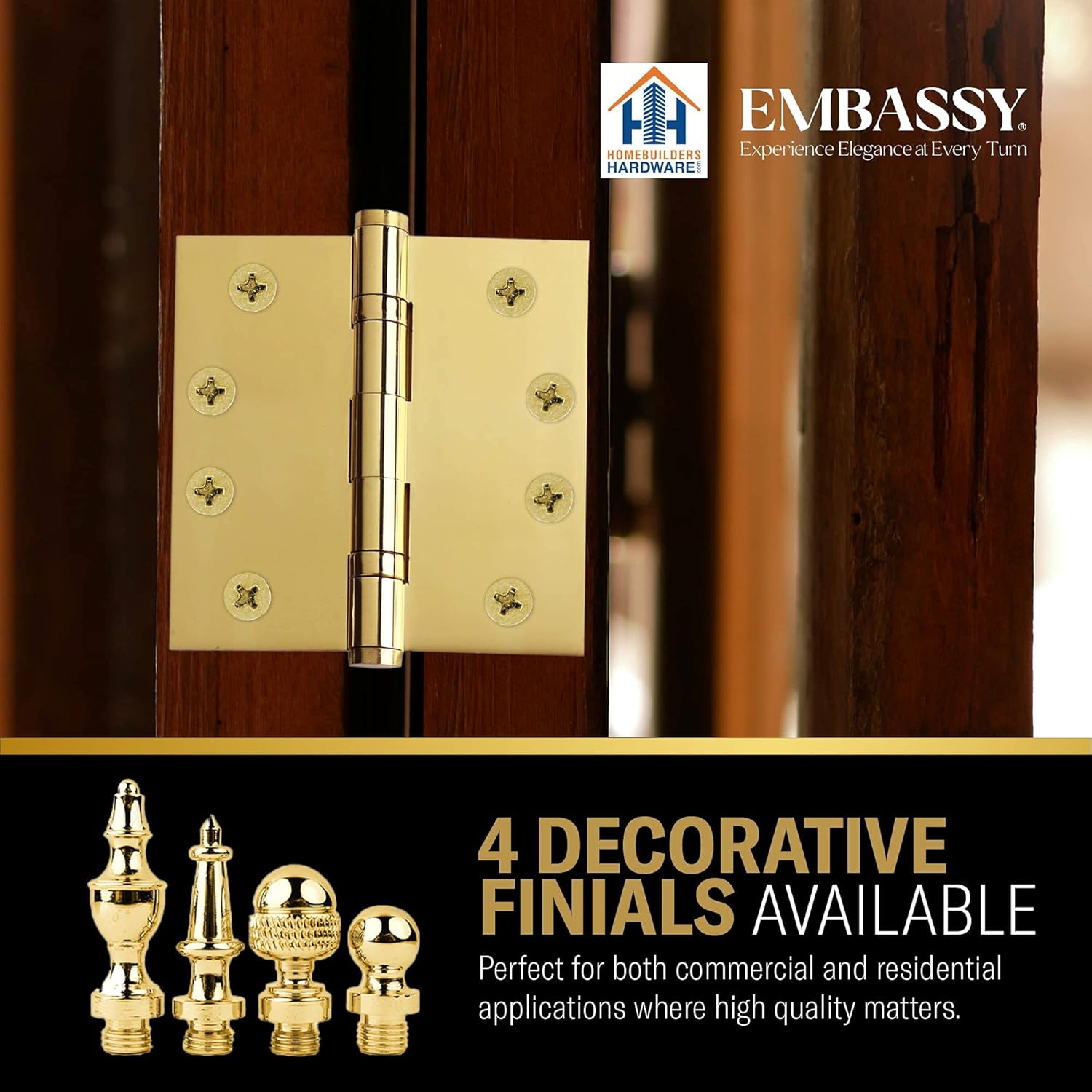 Embassy Door Hinge Solid Brass - 3 x 3 Inch, Heavy Duty, Polished Brass, Rust Resistant Pin, Architectural Designer Grade, Home Improvement, 2 Pack