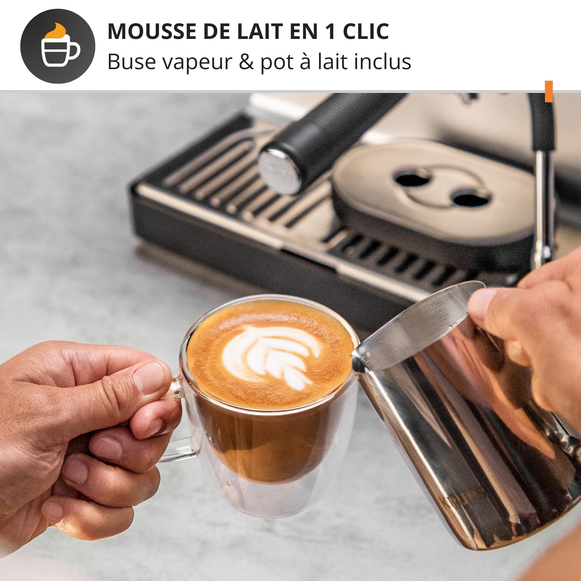 Krups Precision, Machine Expresso Manuelle avec moulin, 30 Niveaux de mouture, 15 Bars, Buse Vapeur, 3 Températures, Interface Intuitive, Cappuccino, XP801T10, Silver