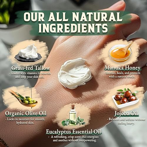 Miniatura 33 de Sarga de carne orgánica para la piel – 4 onzas (sin perfume) – Sarga de carne alimentada con pasto para cara + cuerpo – Crema hidratante de bálsamo