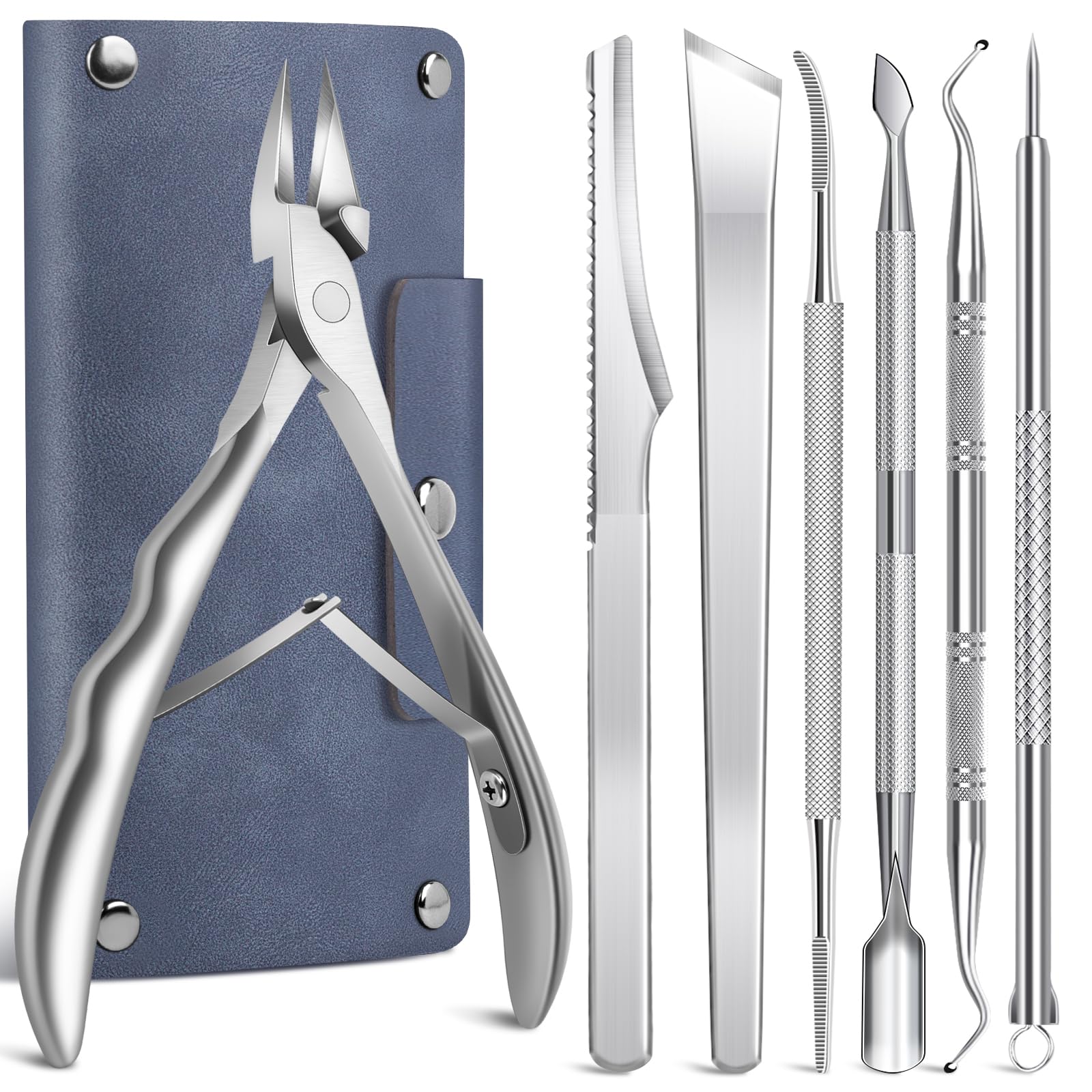 7-Piece Ingrown Toenail Treatment Set Professional Stainless Steel Ingrown Toenail Removal Kit Toenail Clippers for Thick Toenails Pedicure