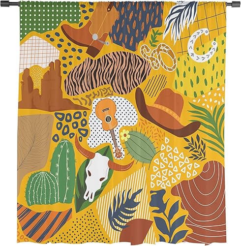 Miniatura 5 de Western Cowboy Sheer Curtains Drapes Window Treatment Modern Tropical Plants Abstract Geometric Rod Pocket Voile Kitchen Window Curtain Panels Semi