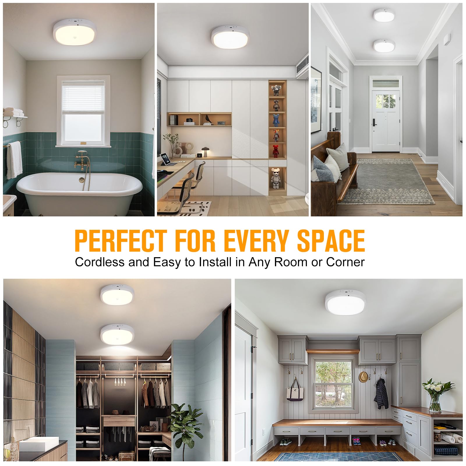 Plafoniera LED Soffitto con Batteria 10000mAh, Lampada LED Senza Fili | Sensore di Movimento e Telecomando, per Bagno, Cameretta, Cucina, Garage, Scale, 2 Pezzi