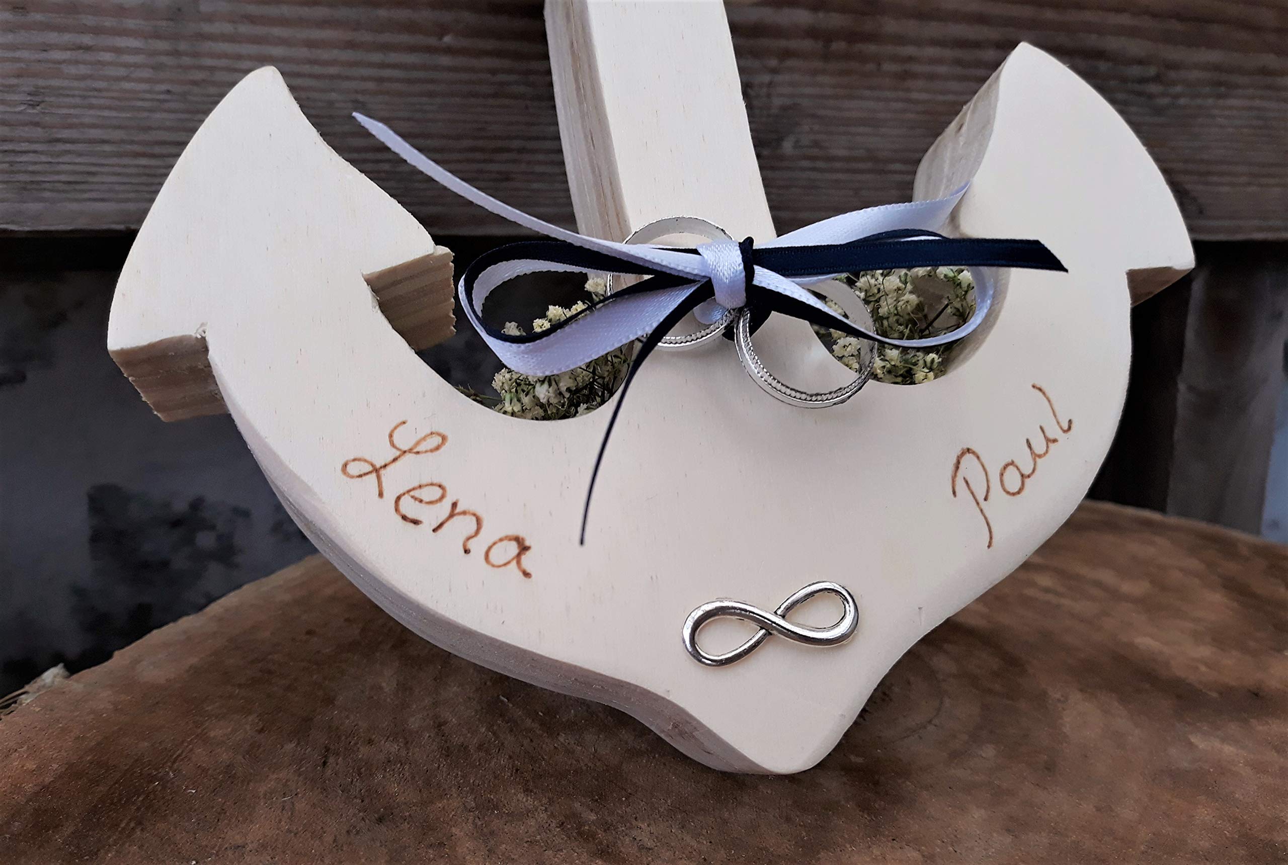 Hochzeit Ringkissen Ringhalter Holz Anker für Eheringe mit Namen