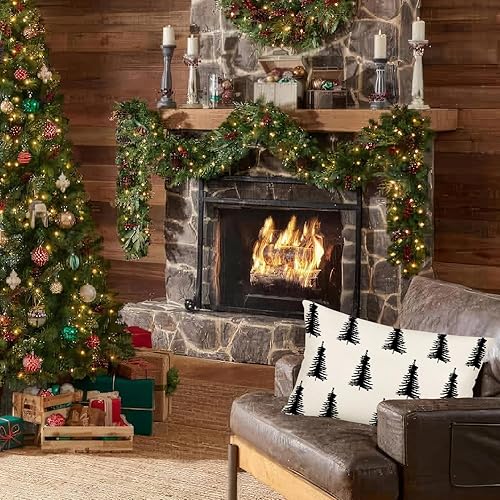 Miniatura 3 de Yameeta Juego de 2 fundas de almohada de árboles de pino de Navidad de 12 x 20 pulgadas, fundas de cojín lumbares de Navidad en blanco y negro,