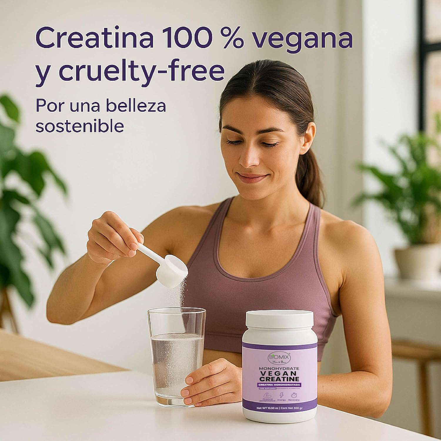 Biomix Vegan Creatine Monohydrate 5000mg, Pharmaceutical Grade Micronized 2X Absorption, Zero Additives, Zero Fillers, Strength, Energy, Muscle Recovery, 60 Servings, 300g