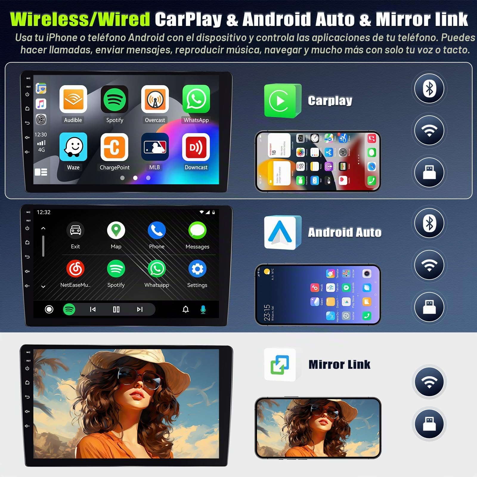 SIXTOP 8 Core 6+128G Android 15 Radio de Coche para Suzuki Swift 2003-2010, 10.1” Touchscreen Radio con Wireless Carplay Android Auto WiFi BT GPS FM RDS EQ DSP+Cámara de Marcha Atrás