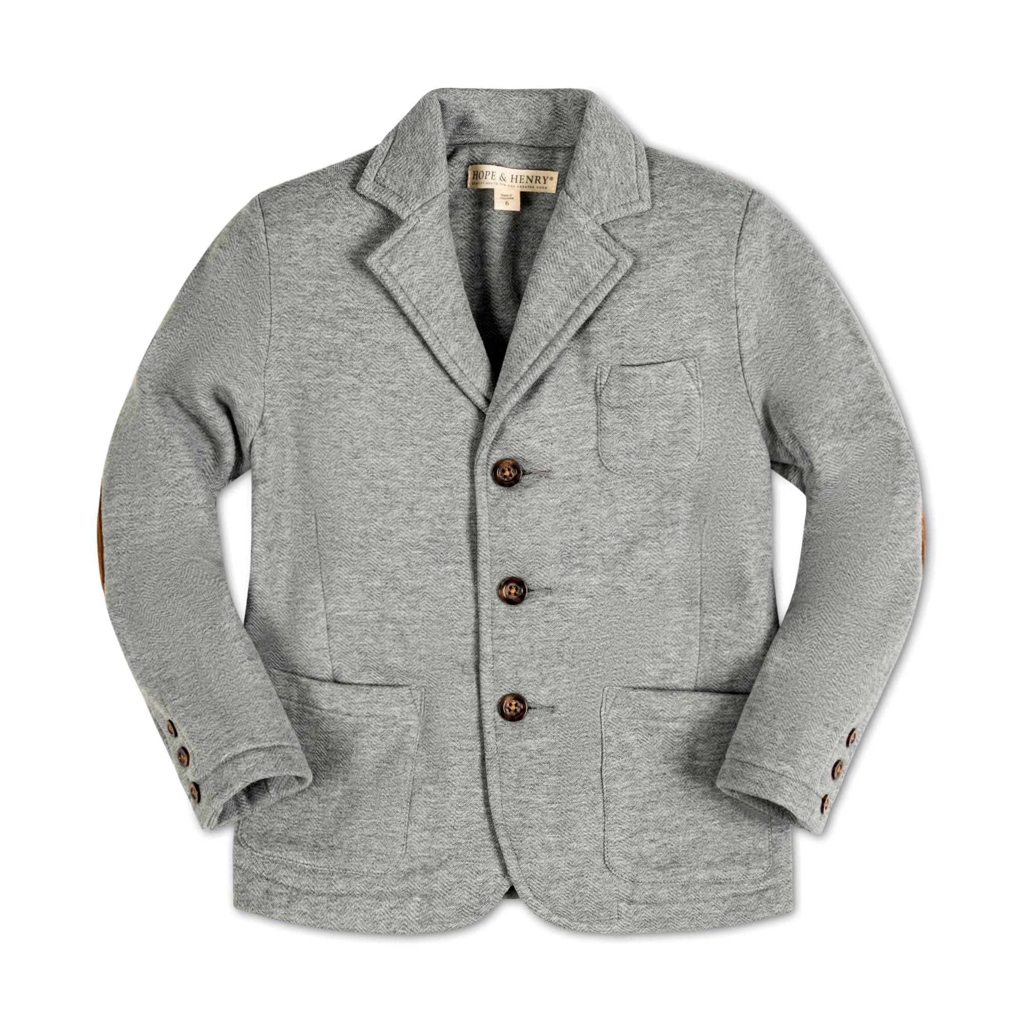 Hope & Henry Baby Boys' Fleece Suit Blazer, 18-24 Months, Gray Heather Herringbone Fleece