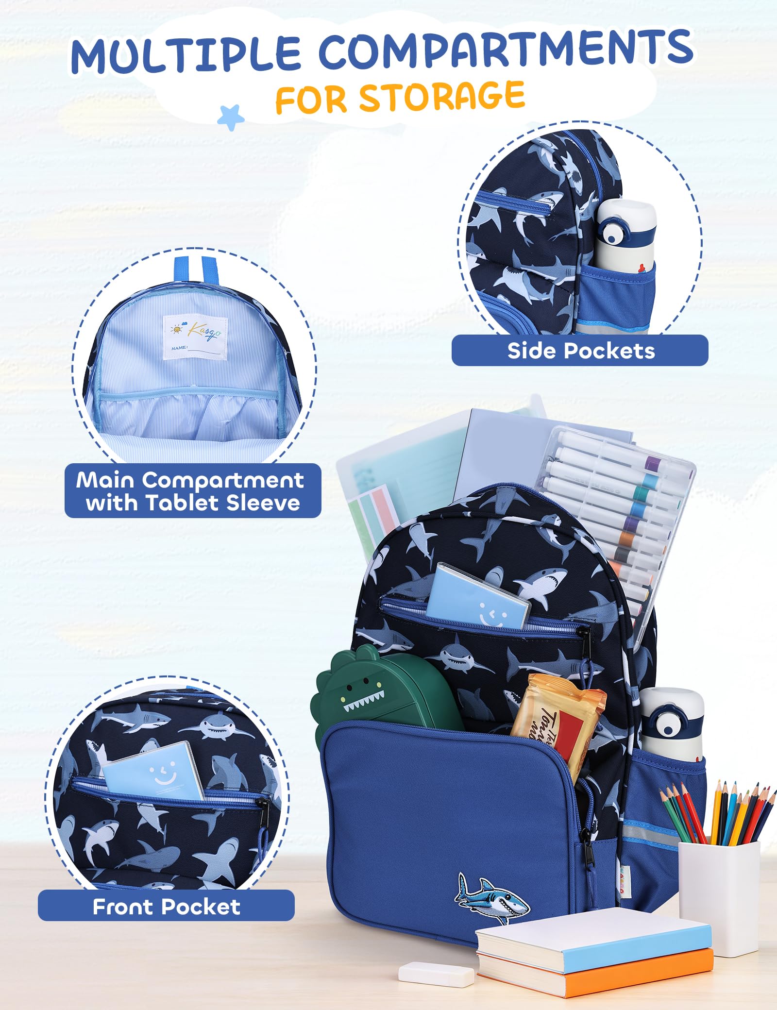 Cartable Garçons Primaire, Sac à Dos Enfant 5-8 Ans, Requin Bleu