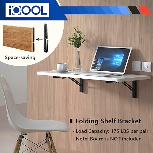 Miniatura 3 de ICOOL 4 soportes plegables de estante de 12 pulgadas, soportes plegables resistentes para montaje en pared para mesa de trabajo, en forma de L,