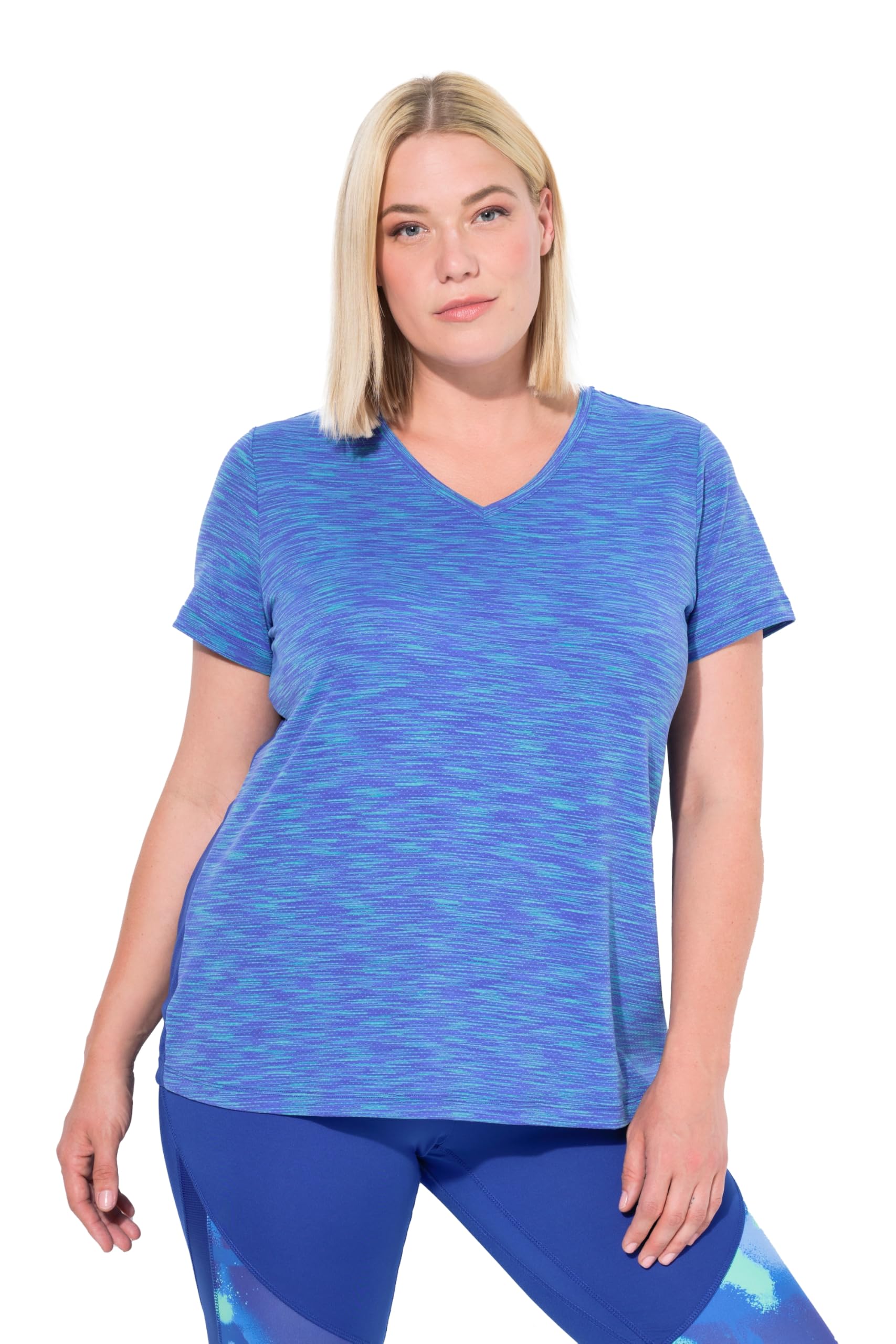 Ulla Popken Damen große Größen Übergrößen Plus Size Funktionsshirt, Reflektorpipings, V-Ausschnitt, Halbarm 830732