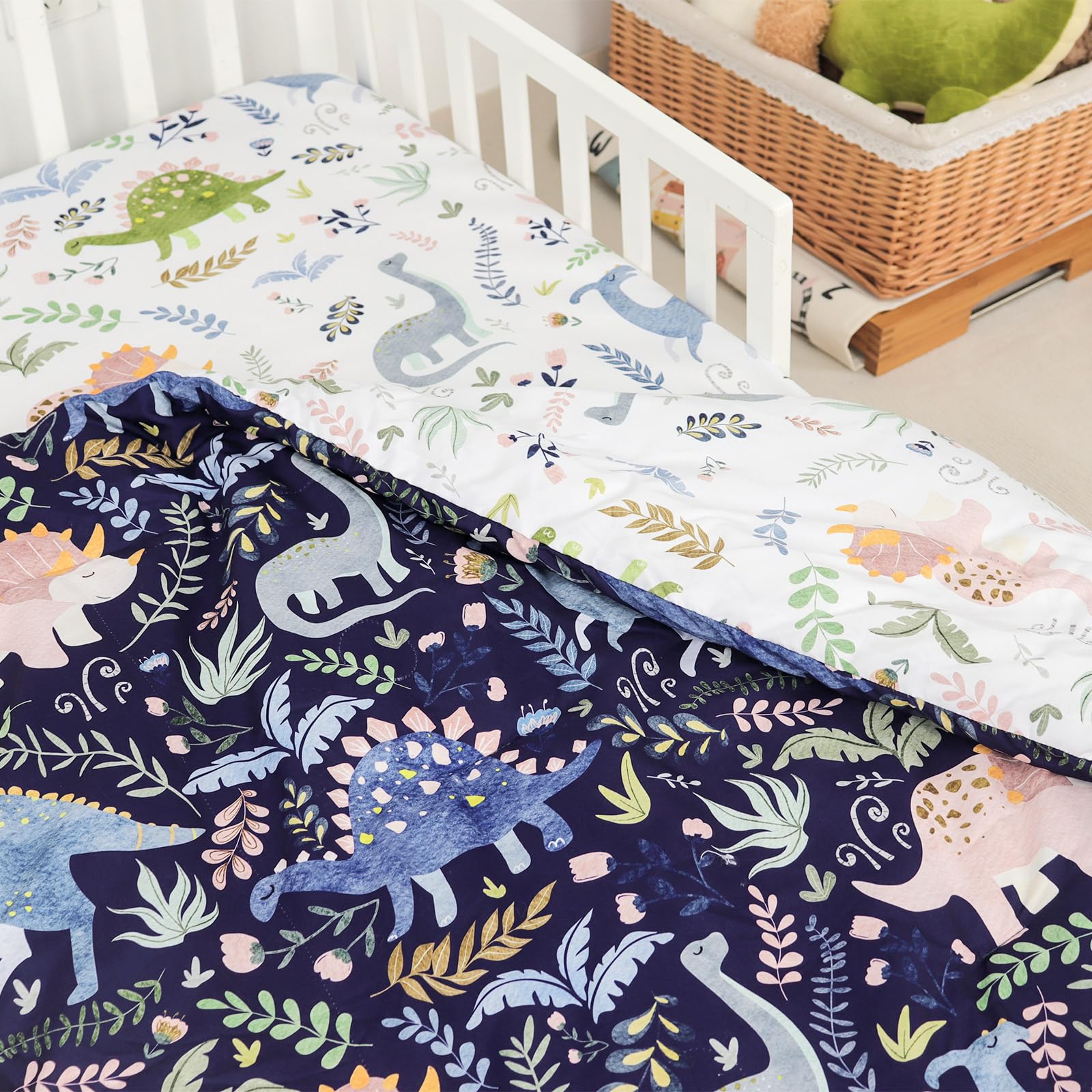 Pea Pod Parure de lit 4 pièces avec motif dinosaure pour garçon, parure de lit pour enfant de qualité supérieure comprenant un drap plat, un drap-housse, une couette, une taie d'oreiller enveloppe,