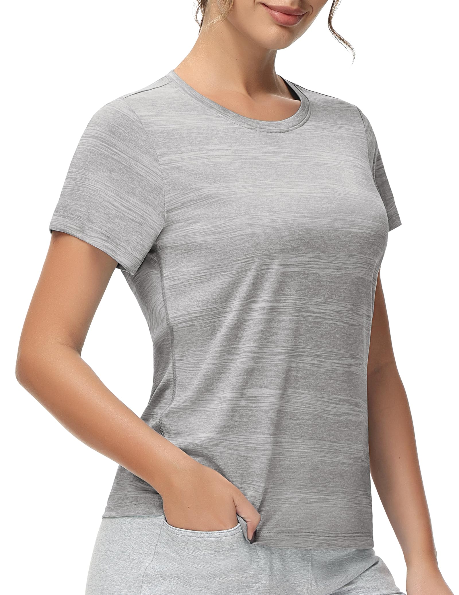 MIER Women's Running Athletic Shirts Dry Fit Active T-Shirt Tops Short Sleeve Soft Crew Neck Gym Workout Exercise Tees