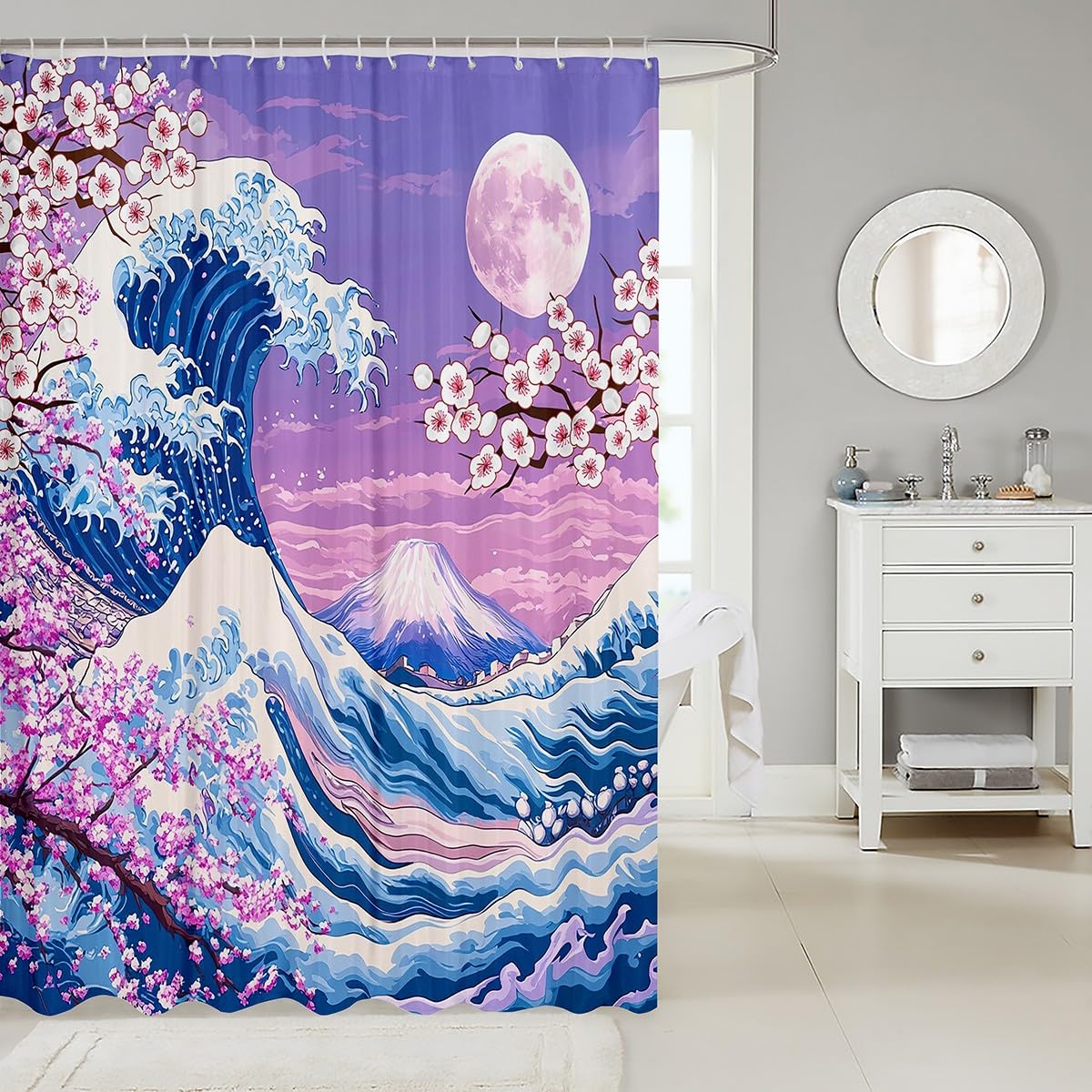 Amazon｜Feelyou 日本の波 シャワーカーテン 182.9 cmx182.9 cm 桜