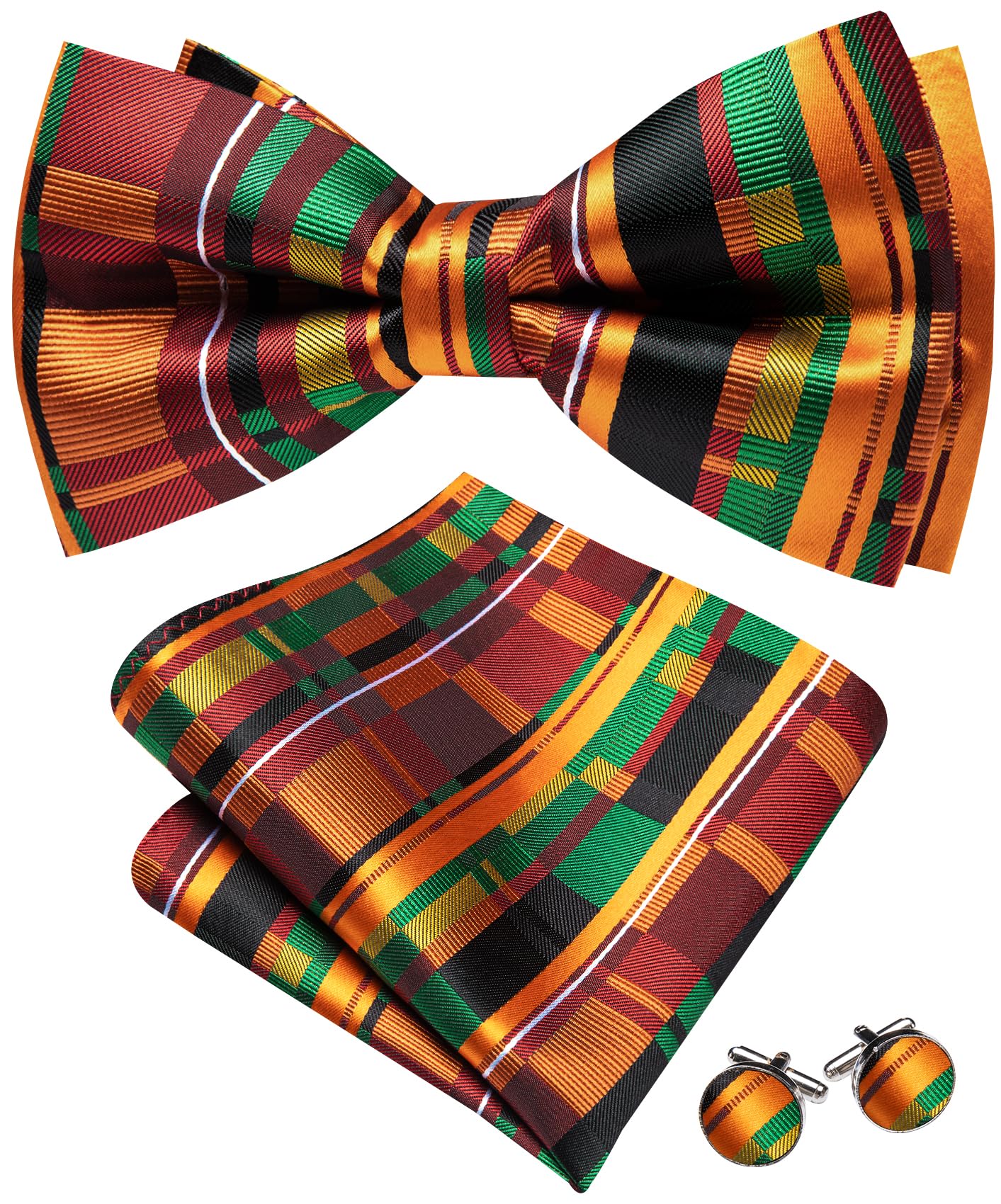 Barry.Wang Paisley Striped Bow Tie for Men Silk Pre-Tied Bowtie Set