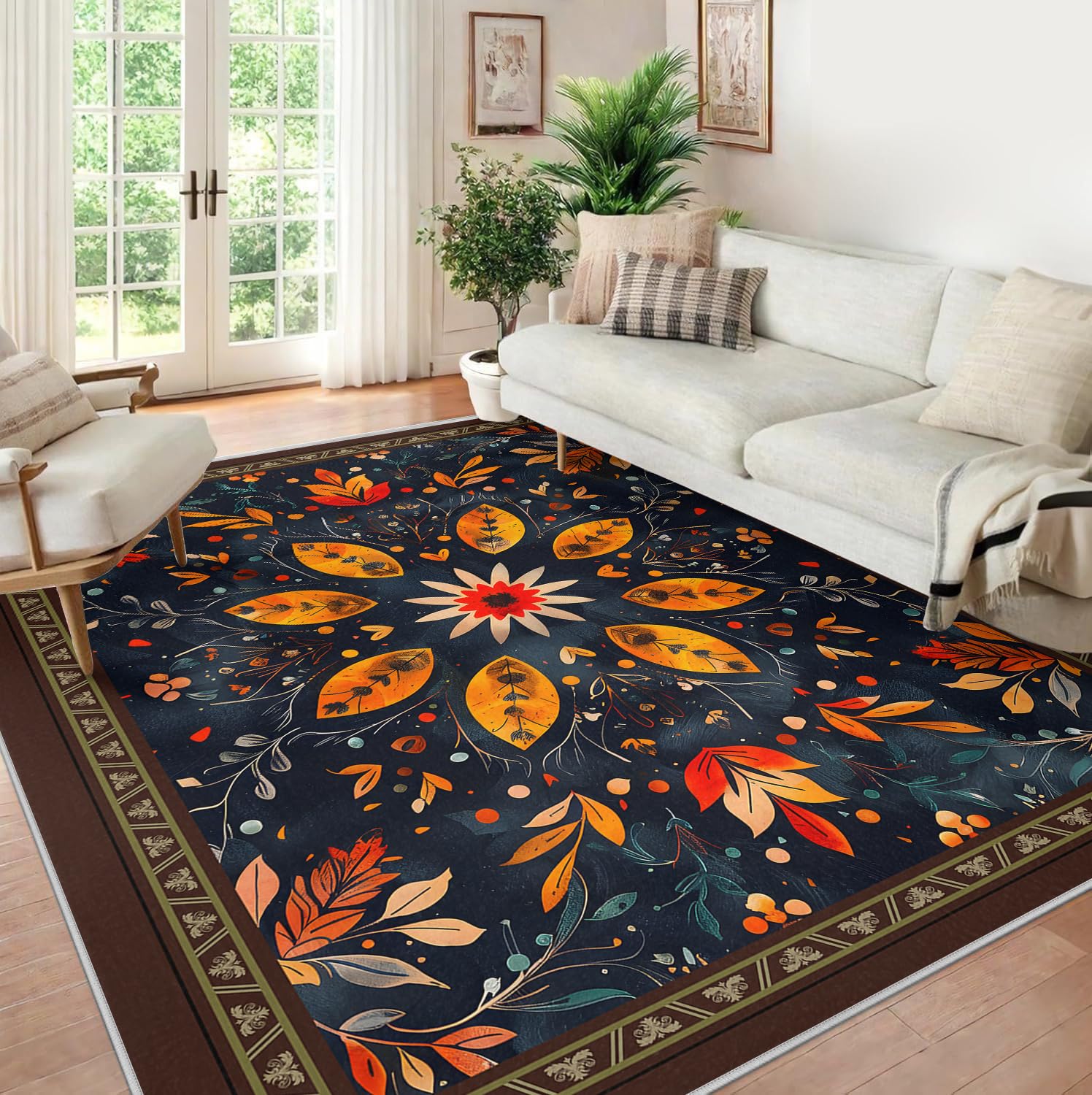 Tapis Floral bohème Lavable Chambre Salon 60x120