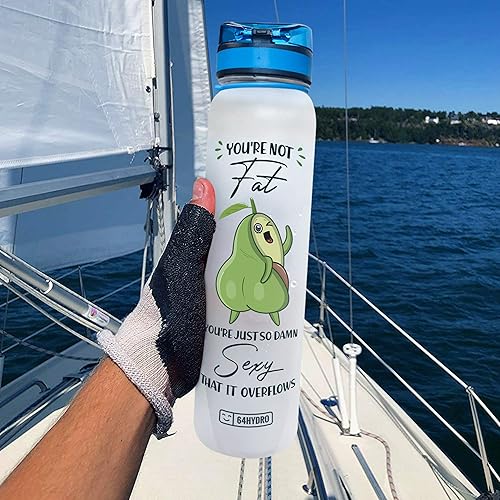Miniatura 2 de 64HYDRO HAL1706001 Botella de agua motivacional de 32 onzas con marcador de tiempo, inspiración de aguacate You are Not Fat Just so Sexy That It