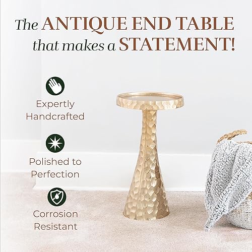 Miniatura 4 de OBJET D'ART Mesas auxiliares pequeñas redondas doradas, juego de 2, Arbre, 22 pulgadas de altura, acento de metal vintage, laterales, pedestal,