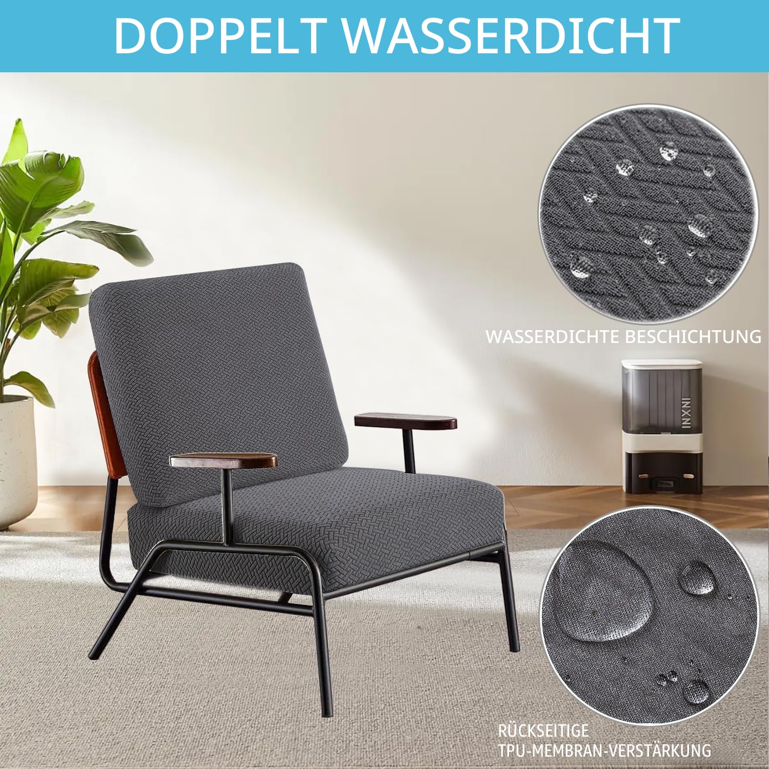 SHANNA Stretch Sofa Sitzkissenbezüge rutschfest Sofabezug: Gartenmöbel Couchkissen Schonbezüge wasserdichte Outdoor Patio Couch Kissen Schonbezug Möbelschutz für Haustiere (6-Sitzer,Dunkelgrau)
