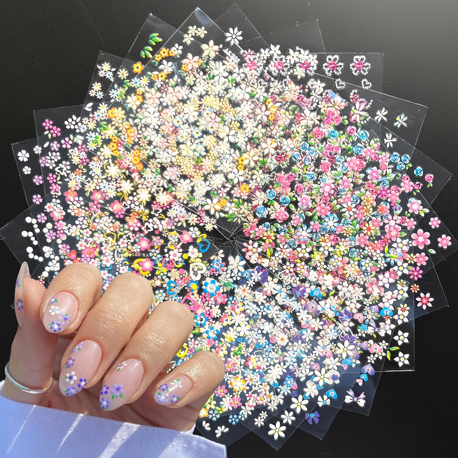 Dulyork 30-Sheet 3D Adhesive Flower Nail Stickers - Colorful Heart Designs for Women's Nail Art Decorations and Supplies