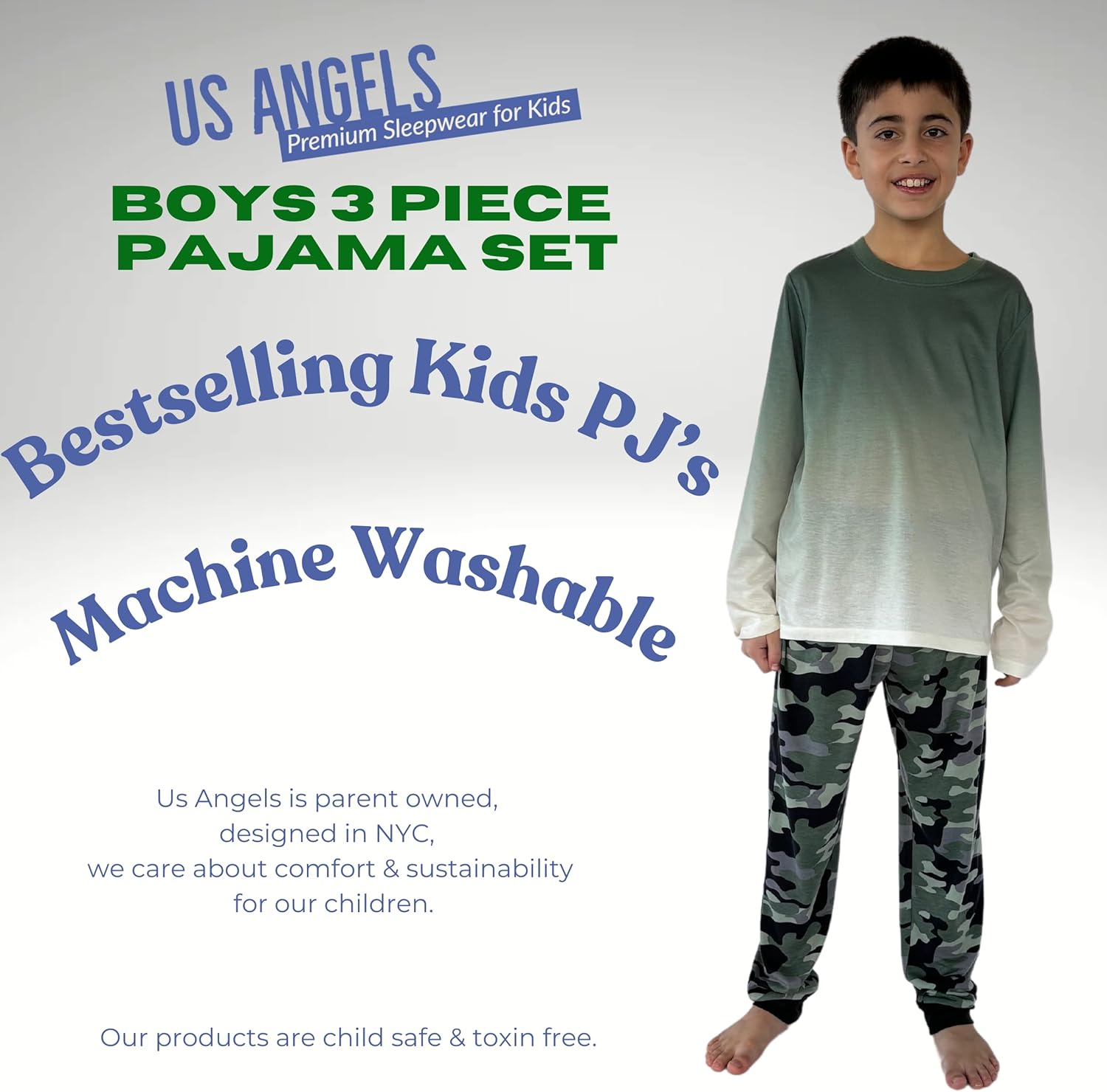 Boys Pajamas Set, 3-Piece Boys’ Sleepwear Pjs, Loose Fit, Soft, Breathable,... - Picture 30 of 71