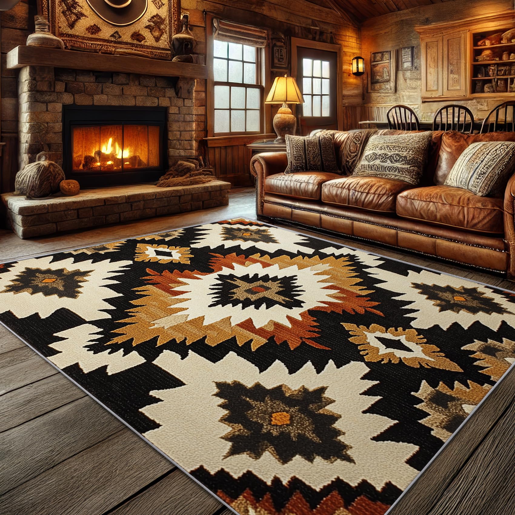 Aquailis Native American Rugs 5x7 - Aztec Rug, 6x8 Rug, Rustic Geometric Washable Rugs for Living Room Bedroom, Southwestern Area Rug, Traditional