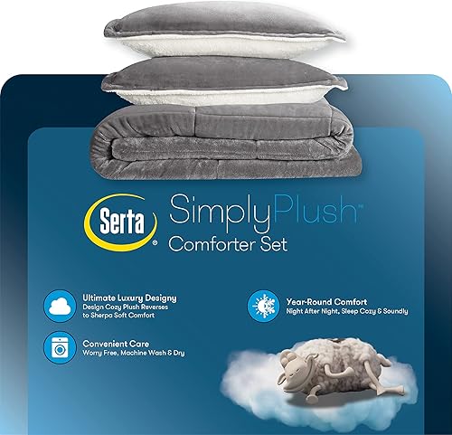Miniatura 6 de Serta Cozy Plush - Juego de edredón reversible hipoalergénico de 3 piezas, tamaño Queen, color gris
