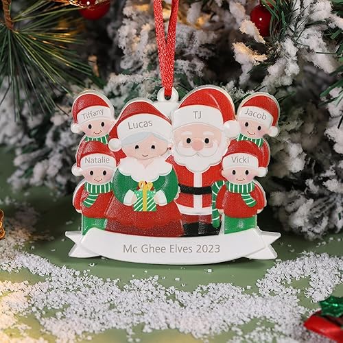 Miniatura 4 de Adornos de Navidad personalizados, adornos para árbol de Navidad, familia de 2-7 nombres personalizables, muñeco de nieve, ciervo, decoración de