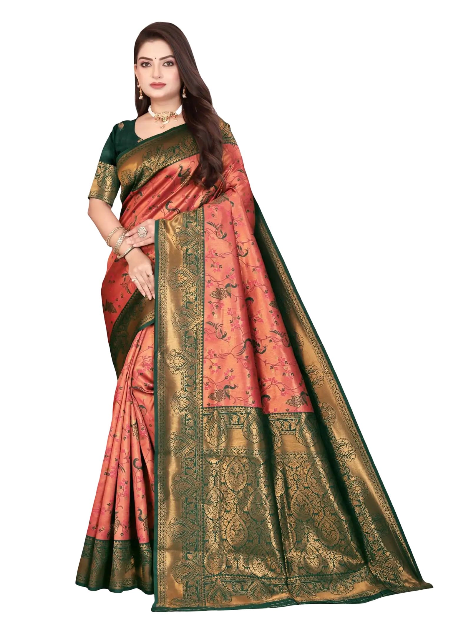 Women's Woven Banarasi Jacquard Saree | Traditional Ethnic Silk Blend Saree with Rich Pallu & Unstitched Blouse Piece | Festive, Wedding-picture-23