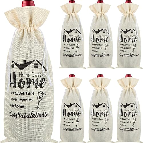 Patelai Bolsa de regalo de vino de 8 piezas, bolsa reutilizable de arpillera para envolver vino, para botellas, felicitaciones de casa nueva,