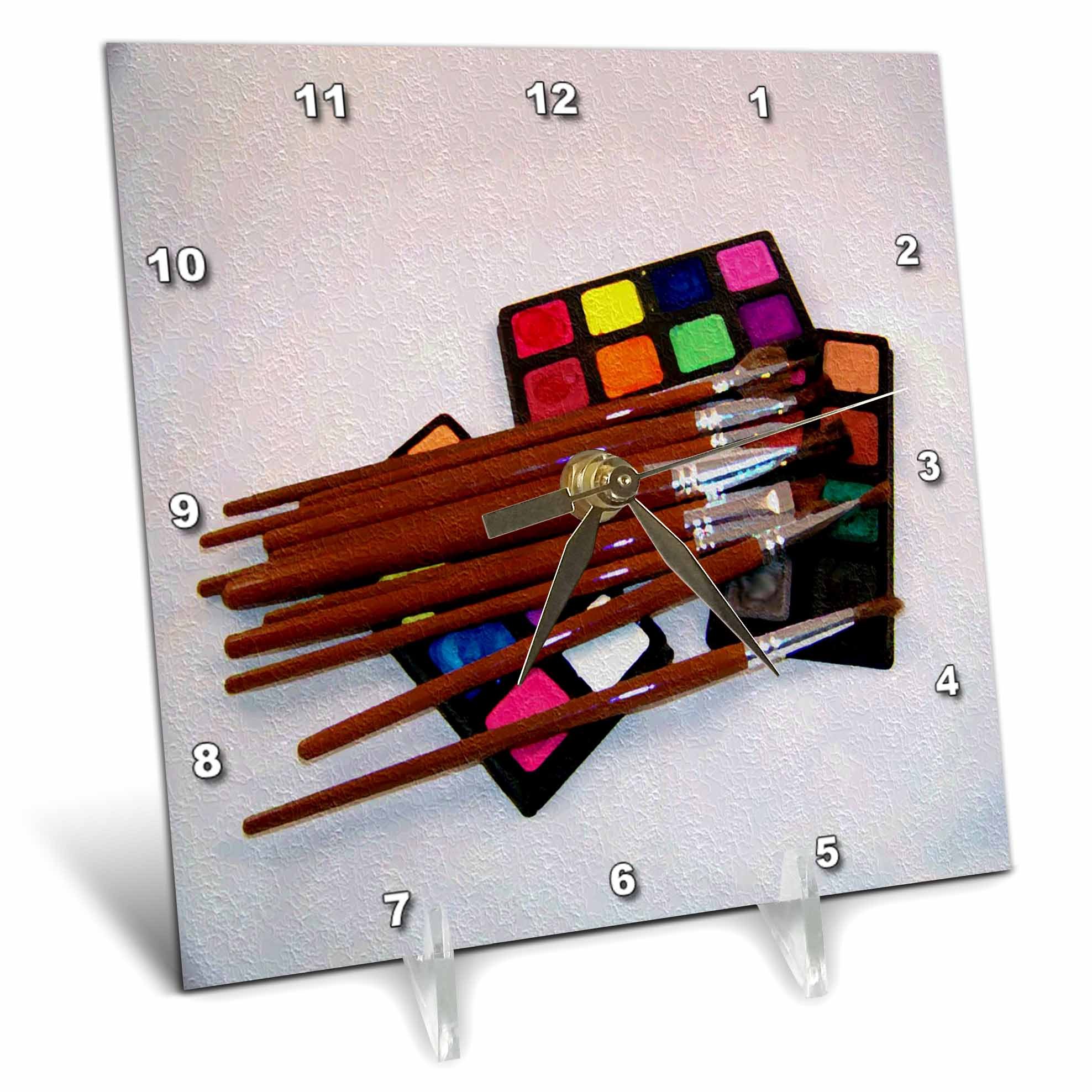 3dRose dc_15780_1 Watercolor Art Set Oil Painting-Desk Clock, 6 by 6-Inch