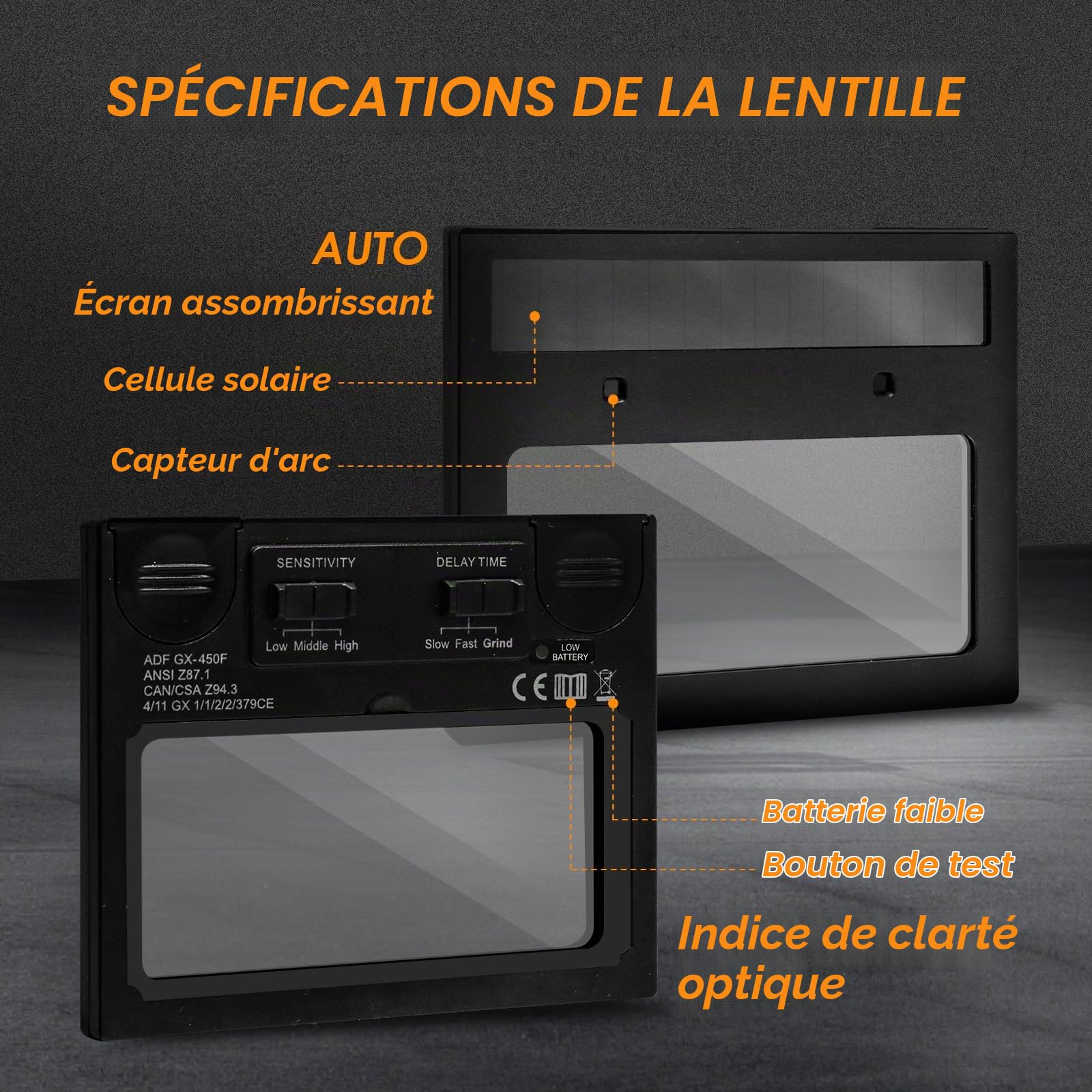 CCLIFE Casque Soudure Rabattable Vraie Couleur Casque de Soudage Automatique Large écran 92 × 42 mm 2 Capteurs Auto Assombrissement Solaire Masque de Soudage Niveau Optique : 1/1/2/2 DIN16