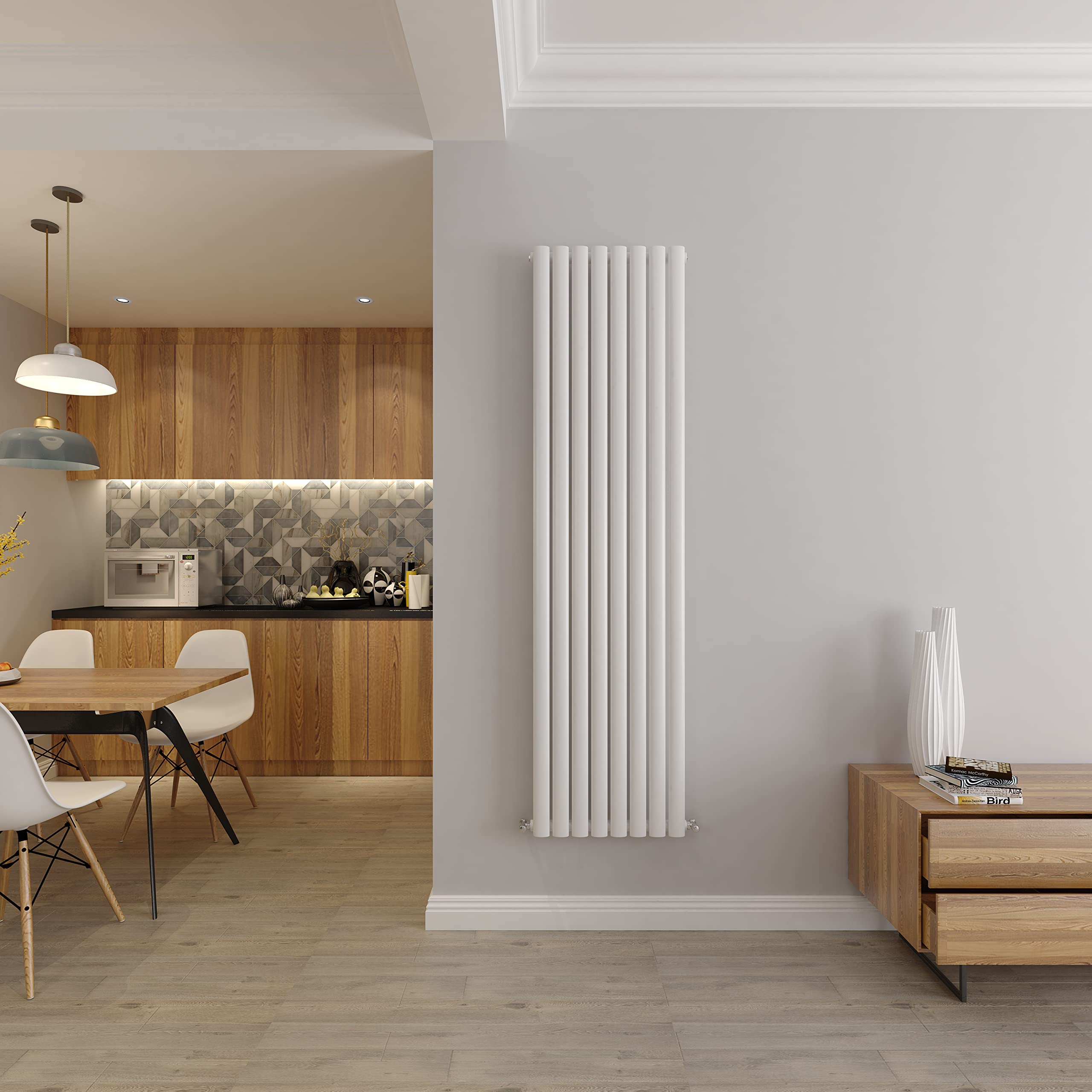 White Vertical Radiator Oval Single Panel Designer Tall Radiators 1800x472mm Central Heating Radiators