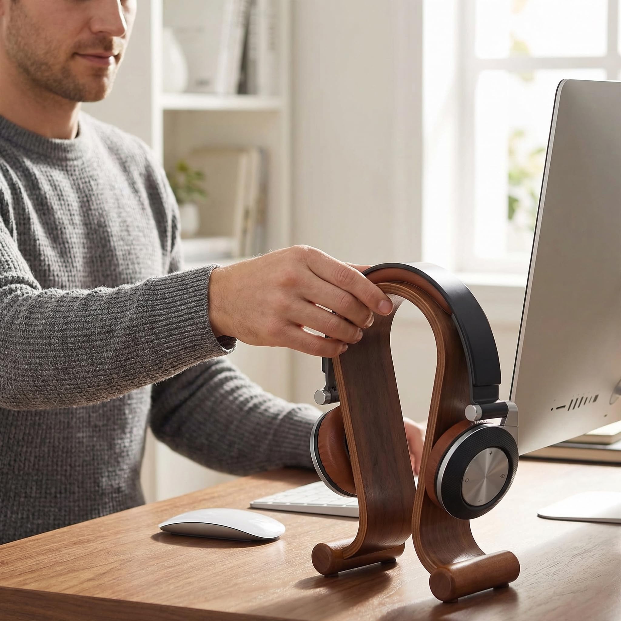 Tebery Kopfhörerhalter Kopfhörerständer Universal aus Holz Halterung Walnussholz Kopfhörer Ständer kopfhörer Halter Gaming Headset Halterung