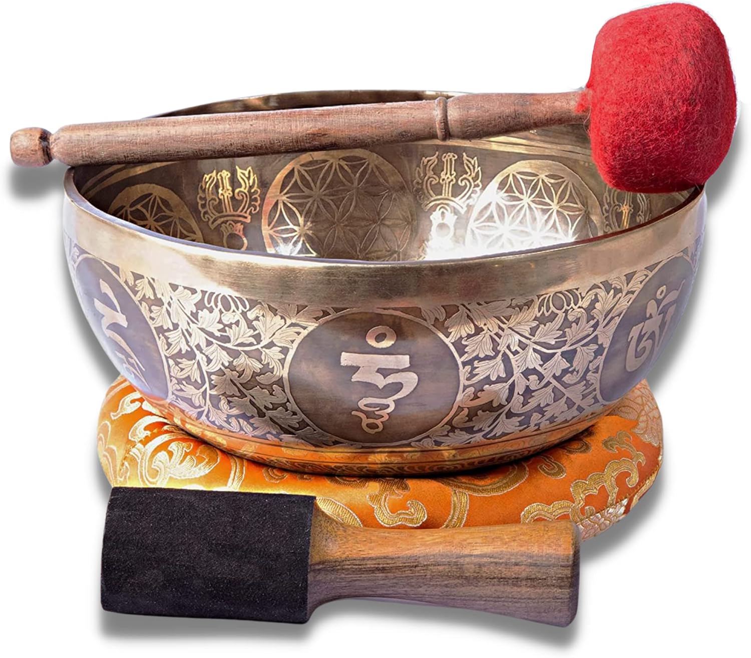 Large Tibetan Singing Bowl Set - 9" Master Healing Grade For Sound Bath Chakra 7 Metal Meditation Yoga By Himalayan Bazaar