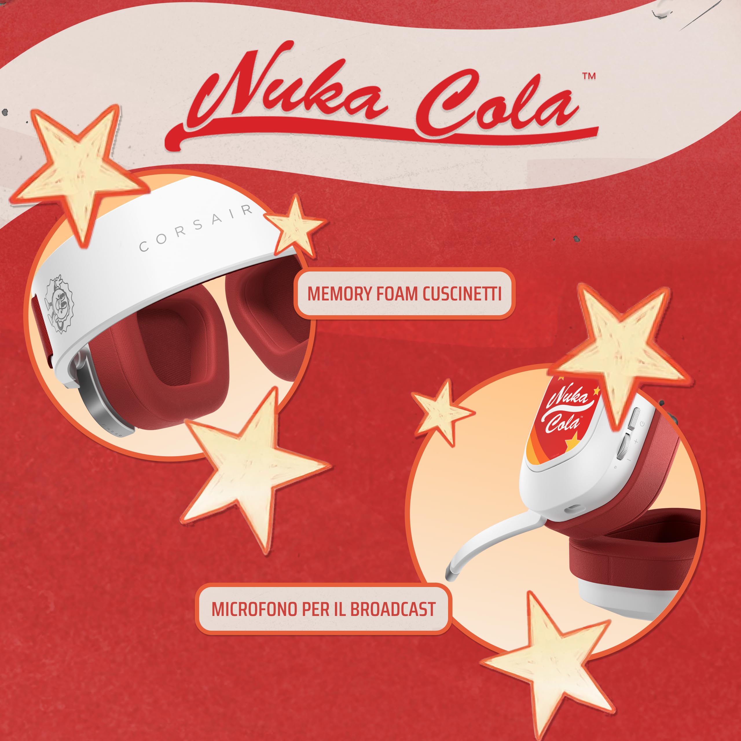 Corsair HS80 RGB WIRELESS Fallout Nuka-Cola Edition Cuffie Da Gioco Multipiattaforma – Dolby Atmos, Leggere, Microfono Di Qualità Broadcast – PC, Mac, PS5, PS4