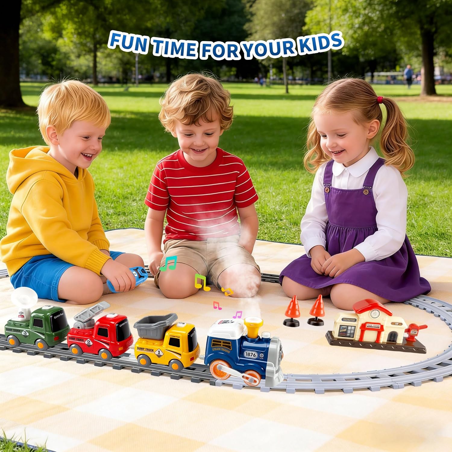 Toddler Train Set with Realistic Steam, Music & Lights Toy Trains for Toddlers 2-4 Years, Electric Remote Control Train Set, Magnetic Kids Train Toys, Christmas Birthday Gifts for Boys Girls Ages 3-6