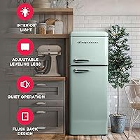 Vista 4 de Frigidaire, Refrigerador RETRO de 2 puertas tamaño apartamento con congelador superior, asas cromadas, 7.5 pies cúbicos, VERDE