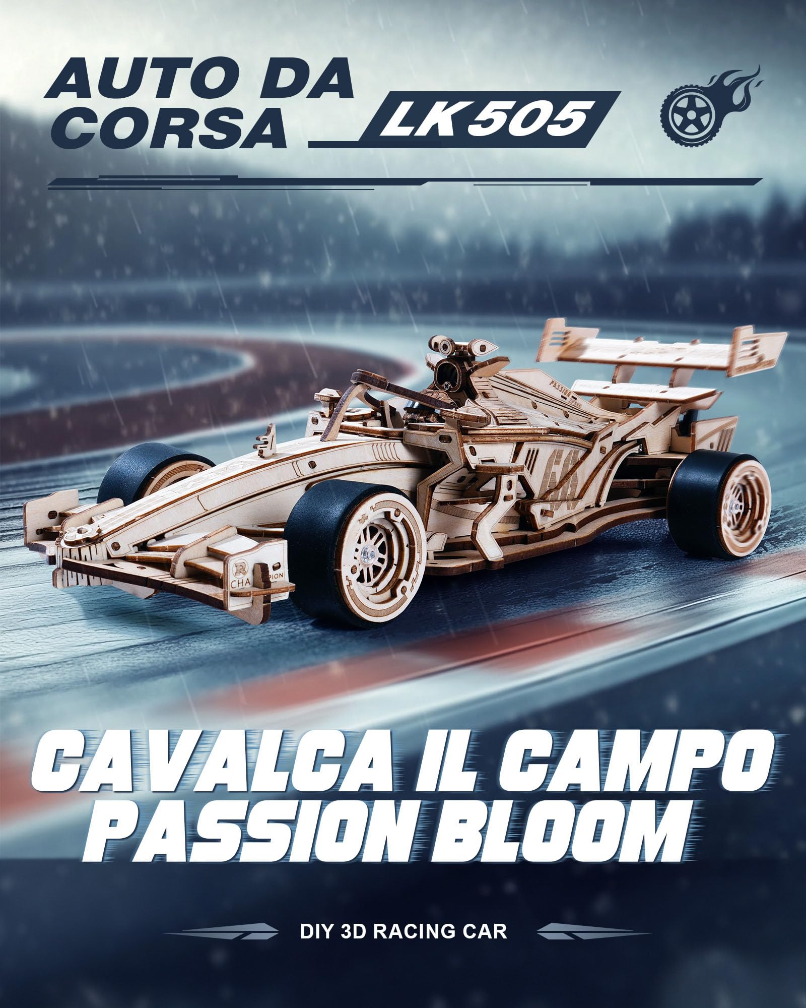 ROBOTIME Auto da Corsa Modello 3D in Legno a Carica, LK505 | 247 pezzi, Differenziale planetario, Sterzo regolabile a 45°, Scatola sonora meccanica