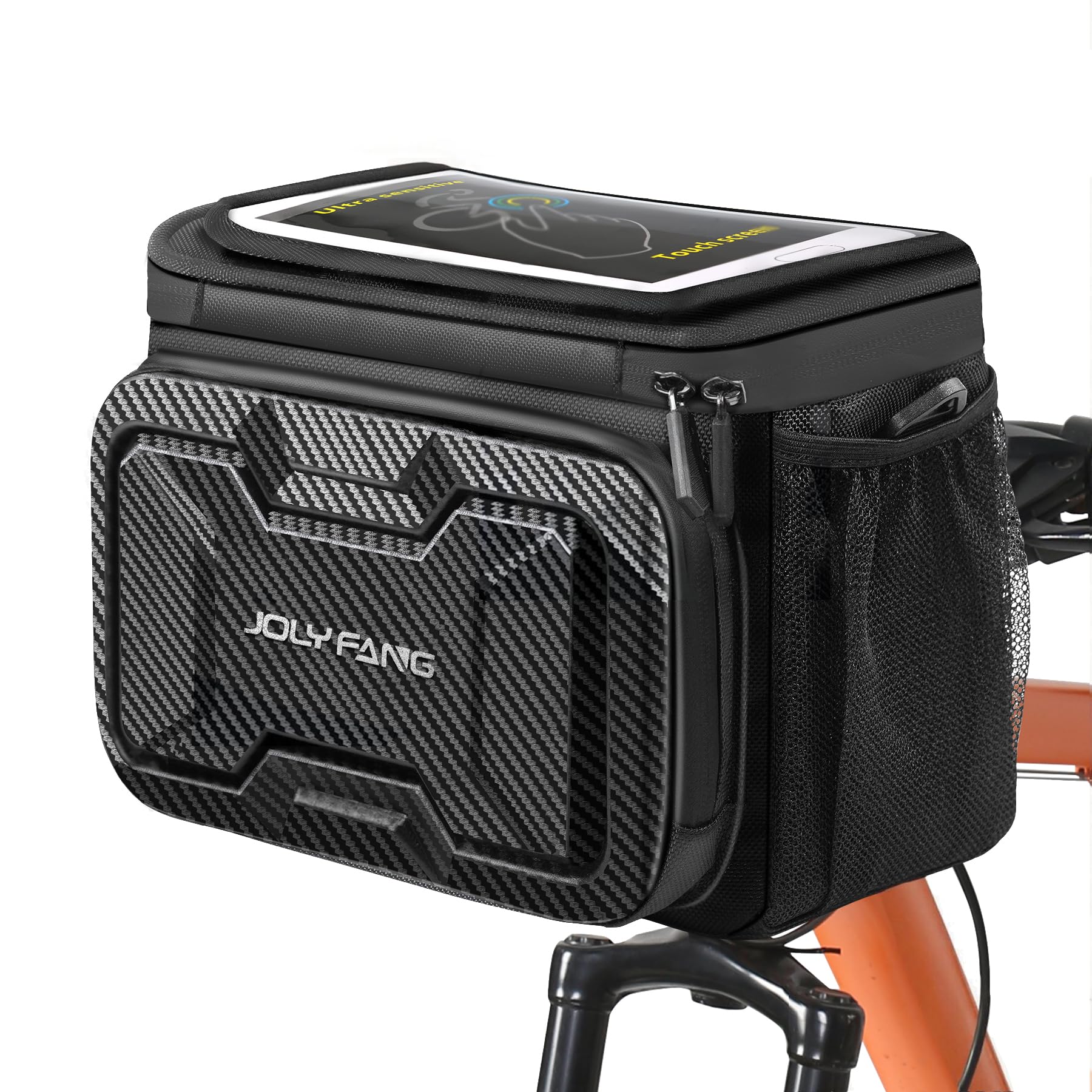 LPZMPZ Fietstas, vooraan 5 liter, stuurtas, fiets, e-bike, waterdicht, met mobiele telefoonhouder, touchscreen en afneembare schouderriem